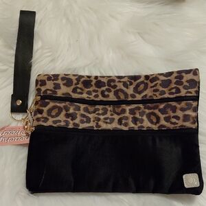 NWT Peachy Keen Zippered Cosmetic Bag or Clutch, 2 Sections, Wrist Strap